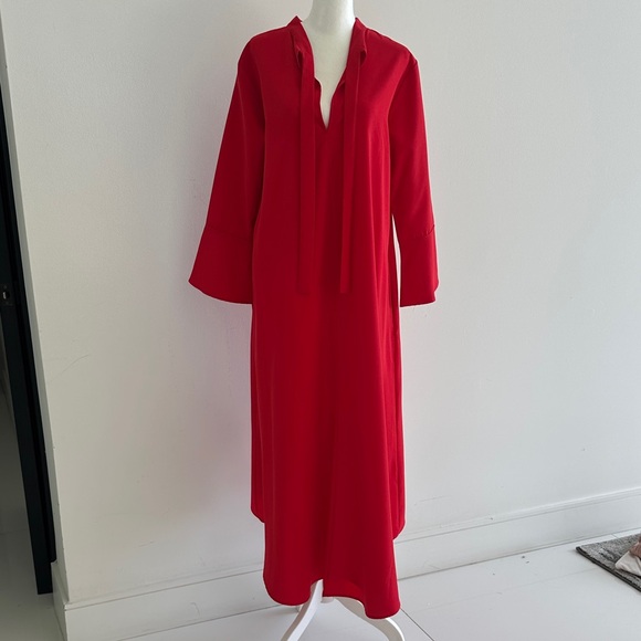 Uoozee Dresses & Skirts - Red Long Sleeve Tie-Neck Maxi Dress